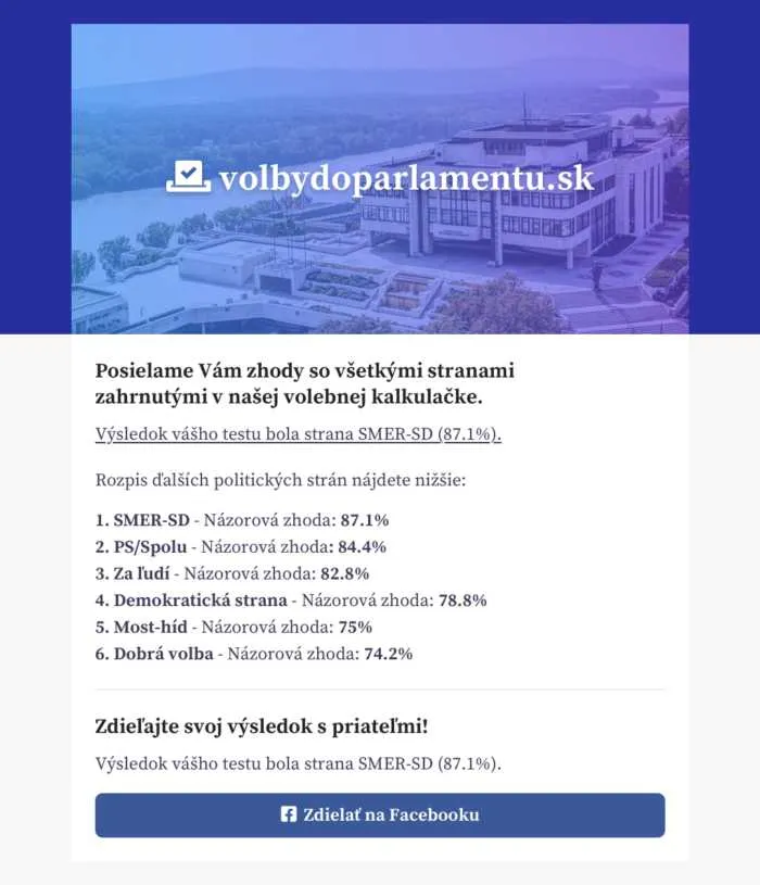 High-fidelity wireframe of the email listing the match with every party